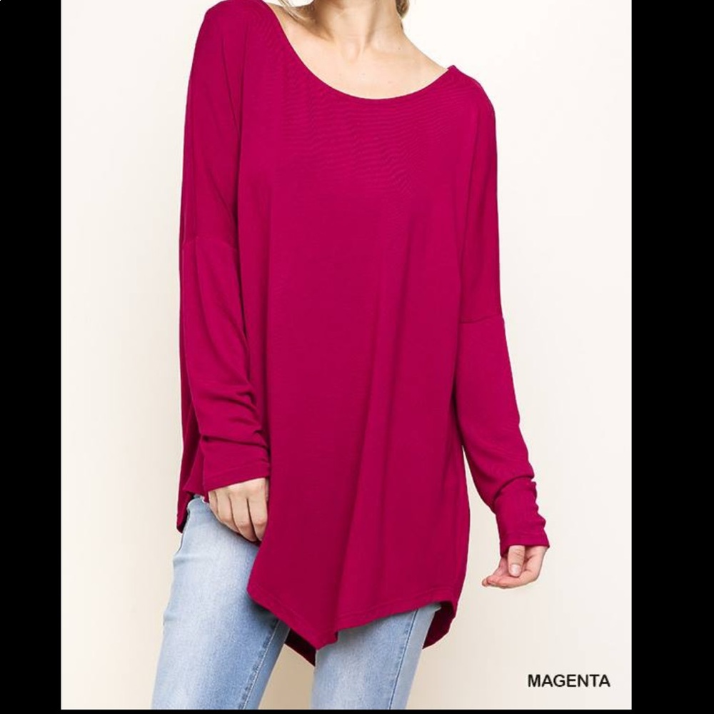 Magenta Asymmetrical Long Sleeve